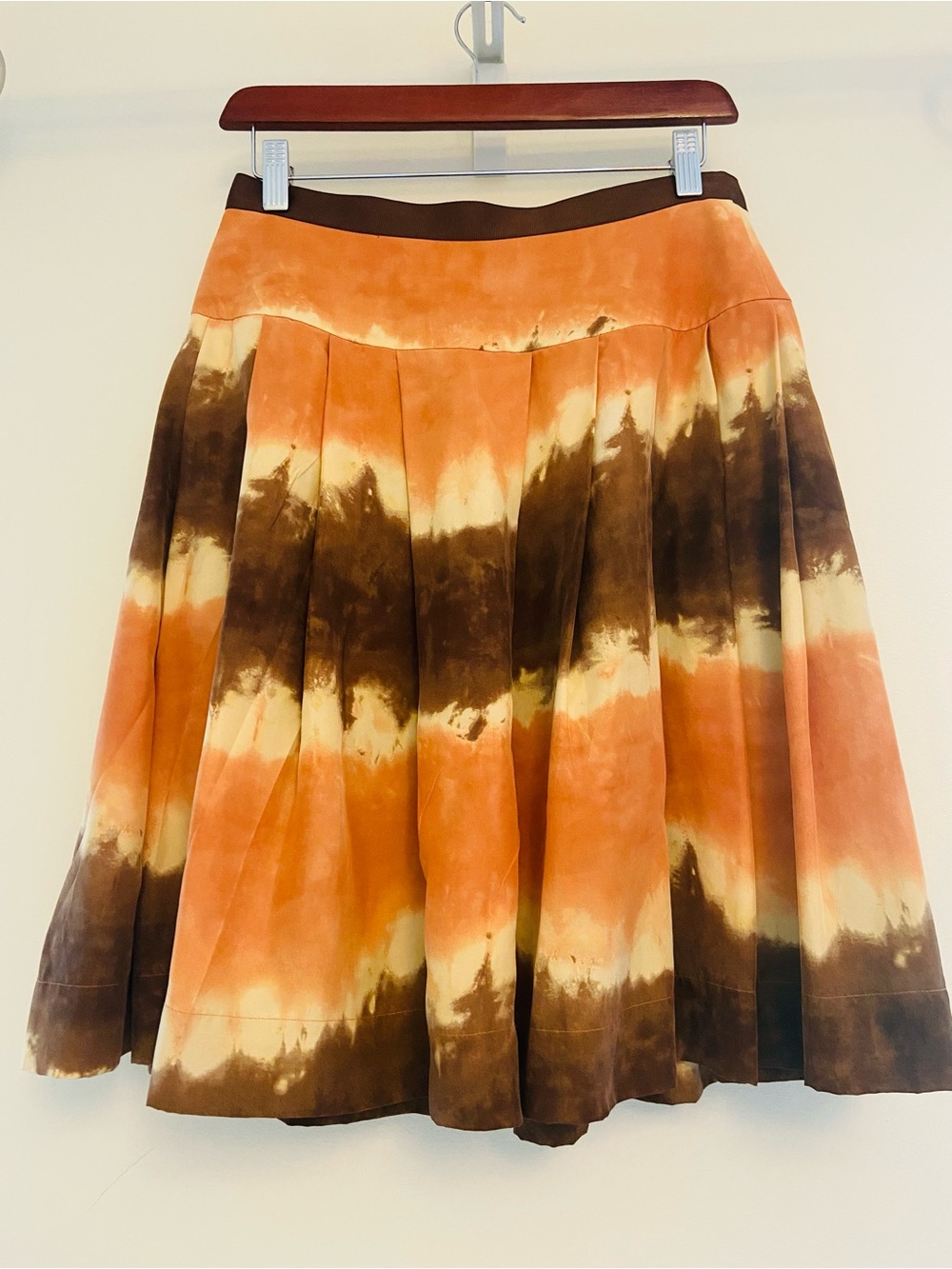 Anne Klein Orange and Brown Circle 100% Silk Skirt